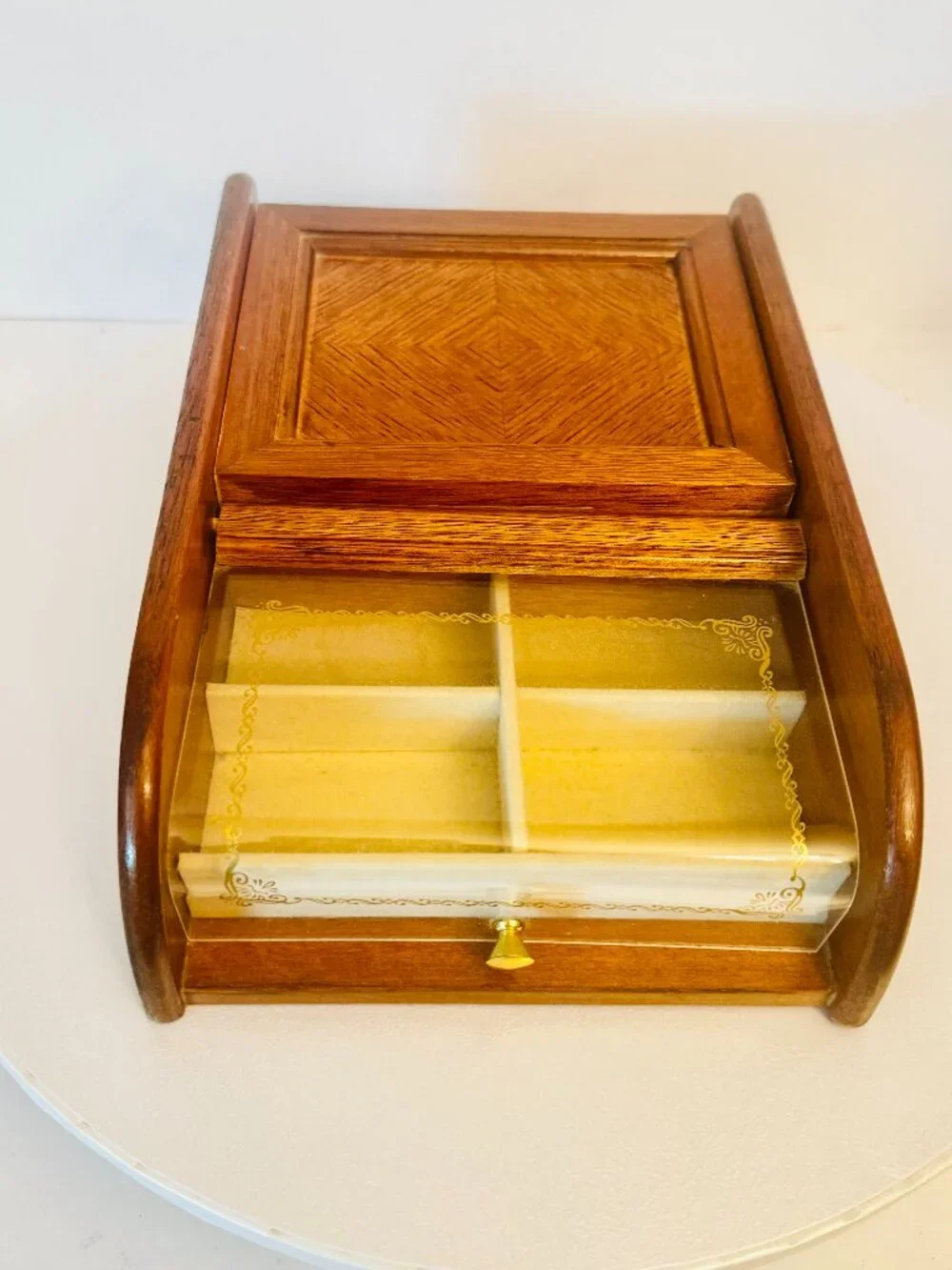 MCM London Leather Wooden Jewelry Box 9.5 Valet Case Inlaid Divided Storage